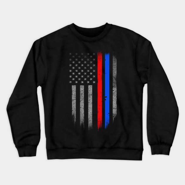 Thin Red Blue Line American Flag - Firefighter - Police Officer Crewneck Sweatshirt by bluelinemotivation